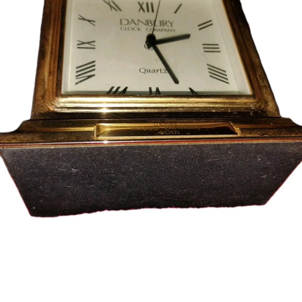 Danbury Co‎ Quartz Clock Mantel Desk Gold tone Paperweight Happy 40th Bday Janet
